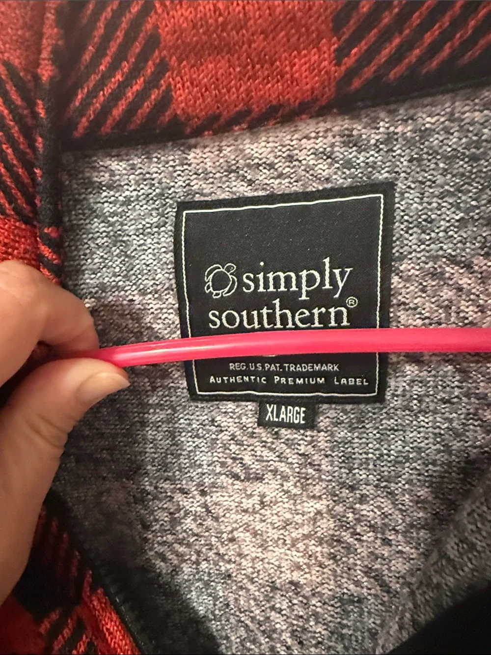 Simply Southern Men's Red Black Buffalo Plaid Quarter-Zip Pullover XL unisex